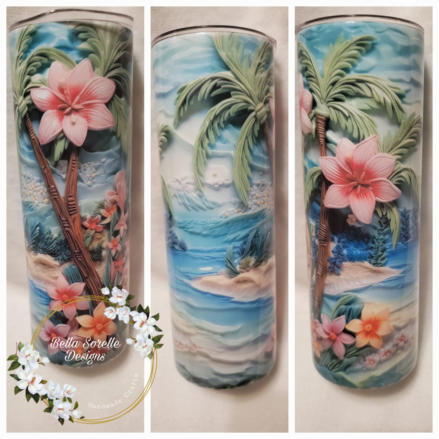 3D Carved Tropical Beach Tumbler